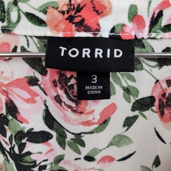 TORRID White Pink Floral Long Sleeve Button Front Long Tunic Blouse Size 3XL - Picture 9 of 10